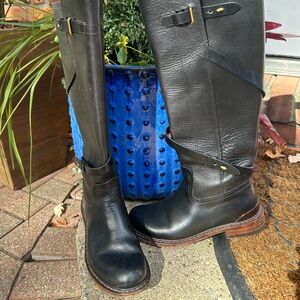 Rag & Bone Reed Leather Belted Goodyear Moto Knee Boots black 36 5.5/6